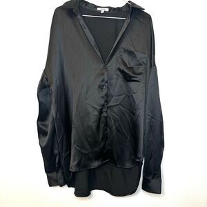 EVNL Black Satin Long Sleeve Shirt Medium